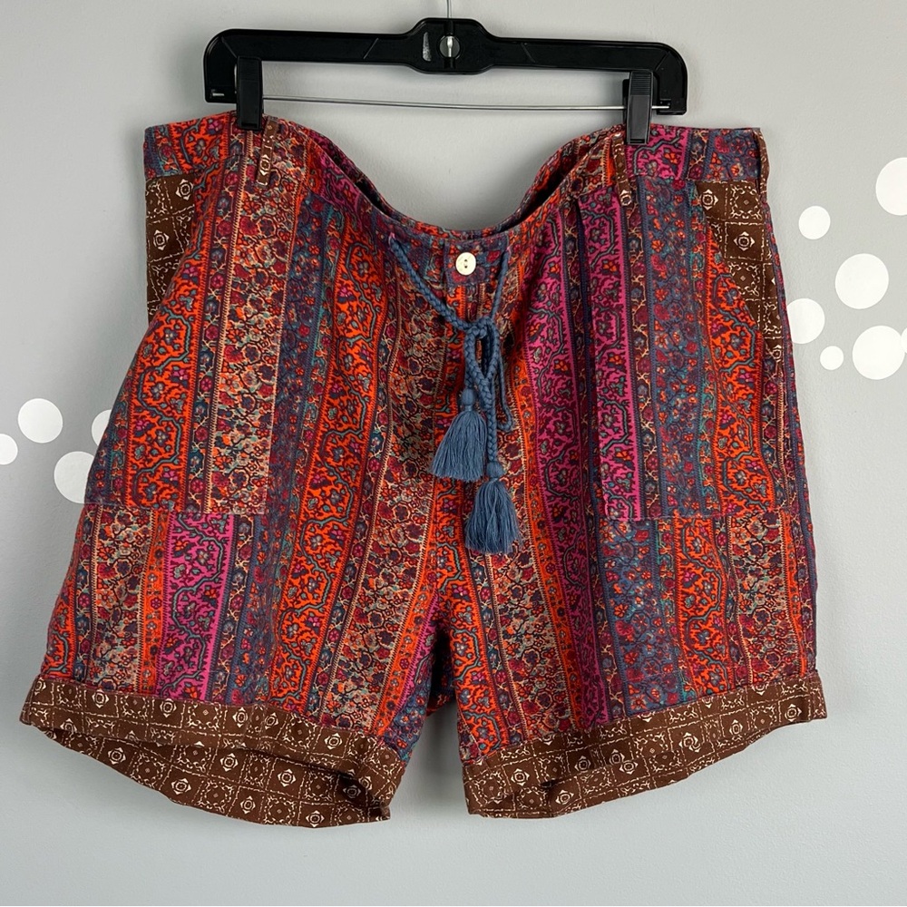 Sundance Kalini Linen Cotton Fall Colors Shorts Size XXL Fuschia Patchwork Print